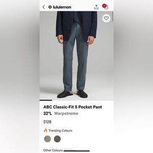 ABC Classic-Fit 5 Pocket Pant
32"L Warpstreme oil grey